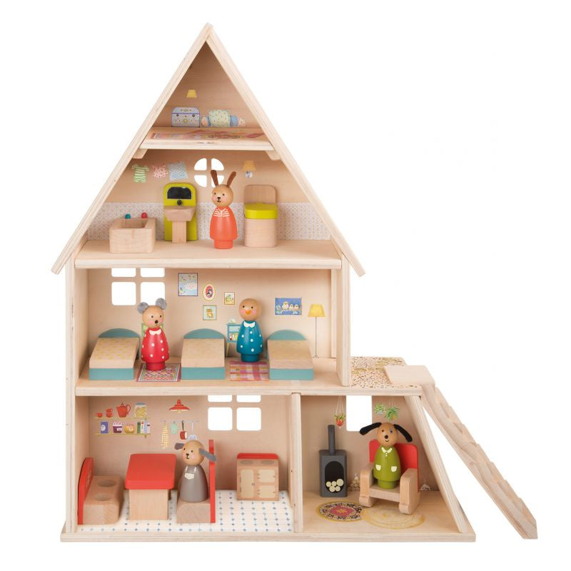 La Grande Famille - Dolls House with Furniture and Wooden Characters