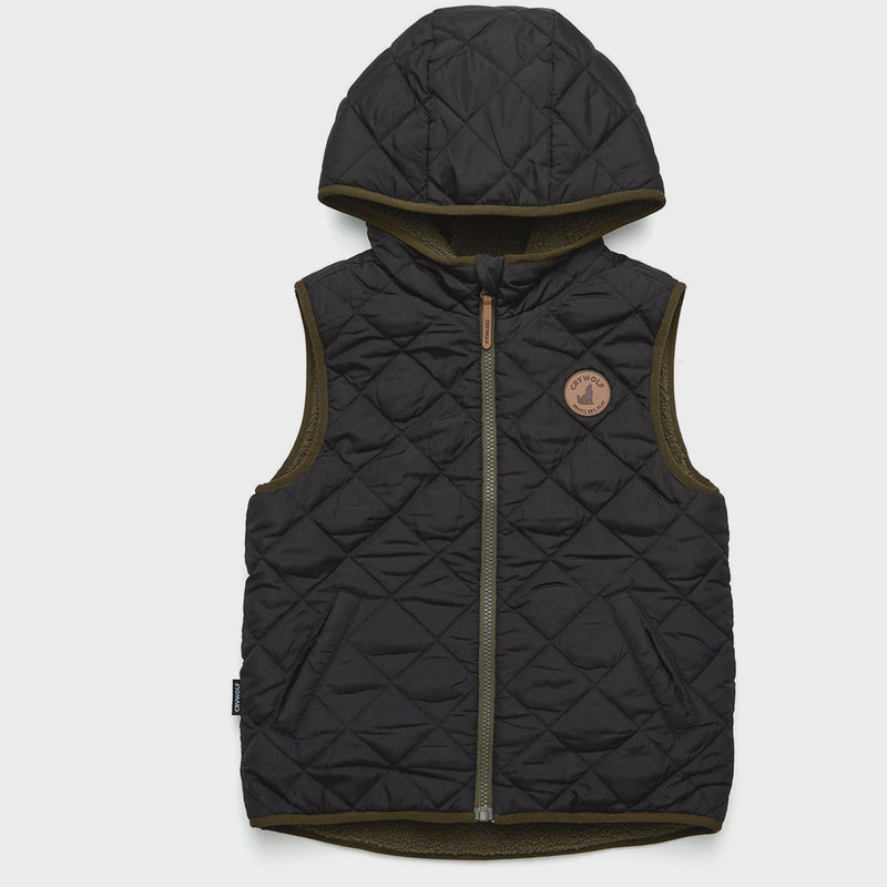 Reversible Hooded Yeti Vest| Black | Khaki