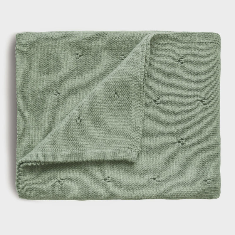 Knitted Pointelle Baby Blanket | Sage Melange