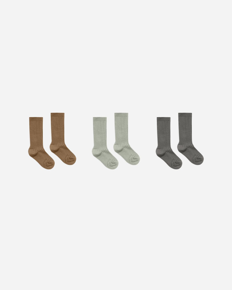 Solid Ribbed Socks | 3 Pack | Rust/Agave/Charcoal