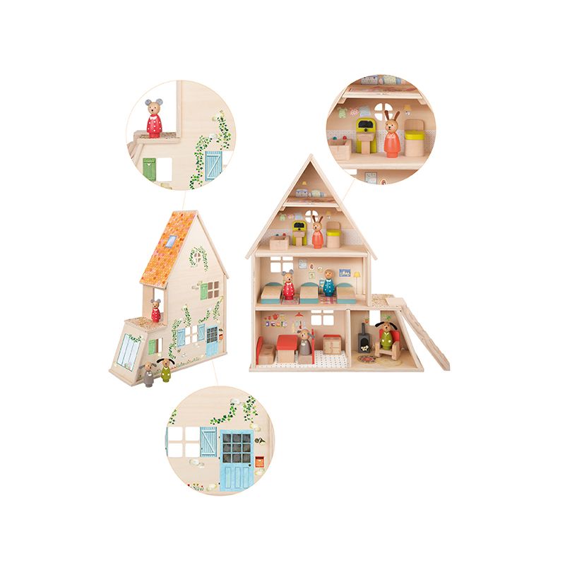 La Grande Famille - Dolls House with Furniture and Wooden Characters